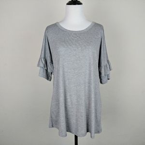 Ella Mara Top Gray Ruffle Flutter Sleeves Boho Neutral